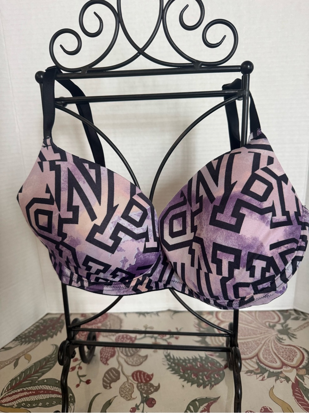 PINK Victoria's Secret Purple Logo Print Push-Up Bra